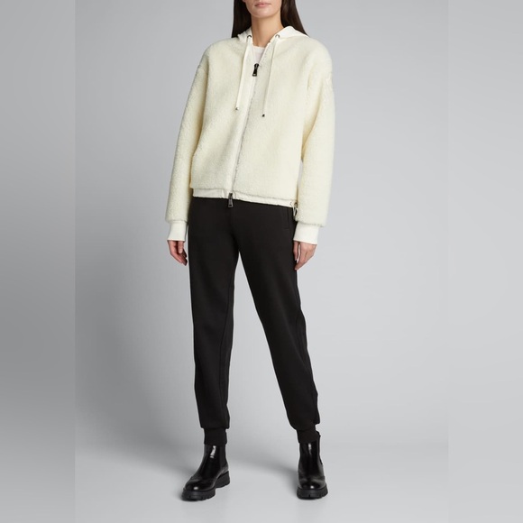 MONCLER Maglia Zip Up Sherpa Hooded Cardigan White Jacket Sweater - Picture 4 of 16